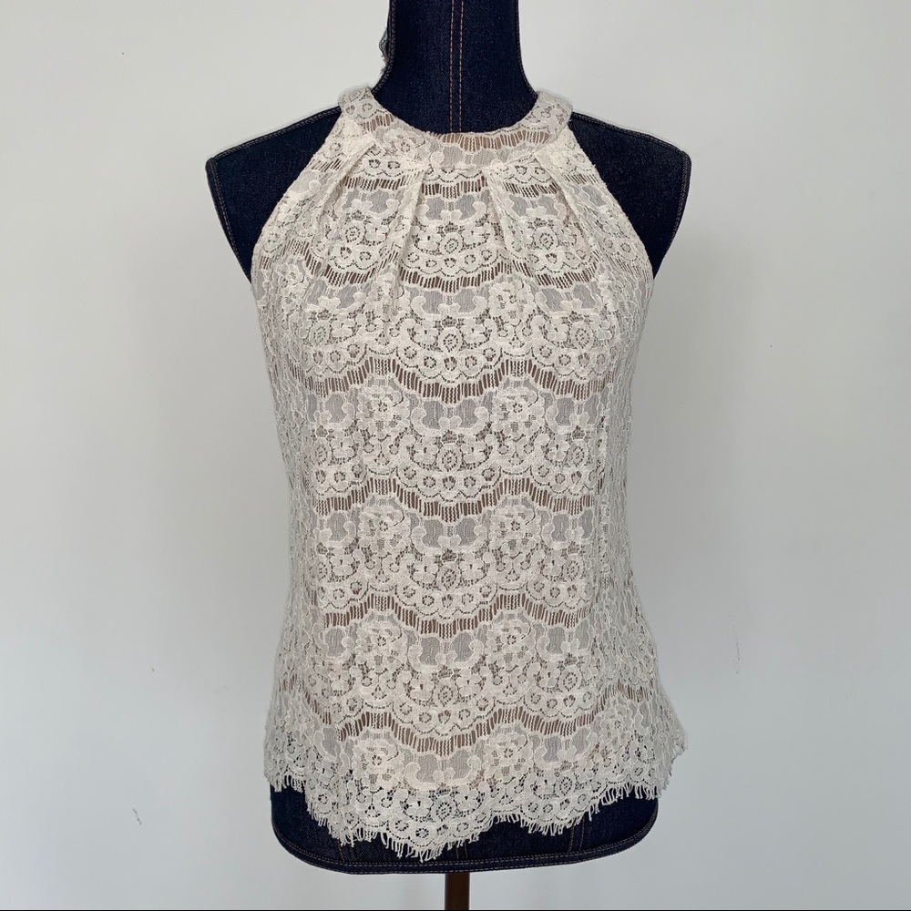 Lacey high neck sleevesless blouse